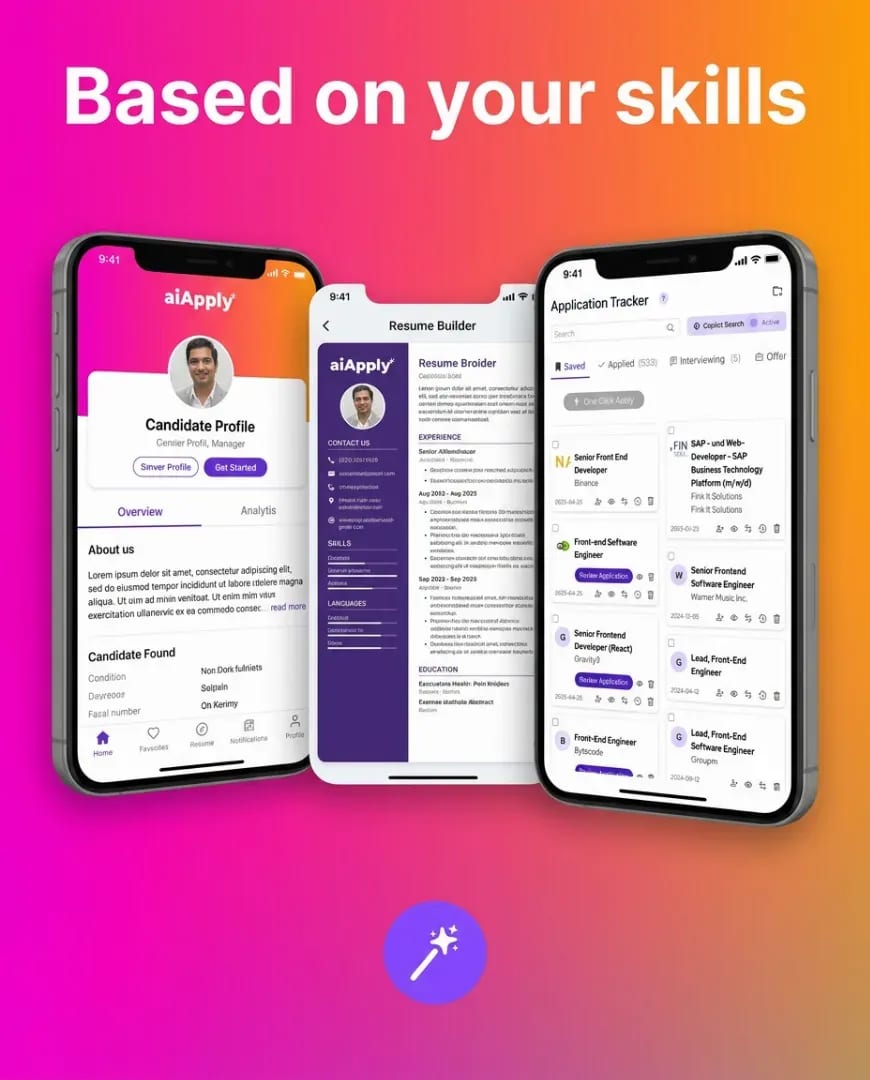 A Selzee-made ad for AIApply showing three phone screens of the app under the line Based on your skills: a B2B post that shows the product instead of describing it