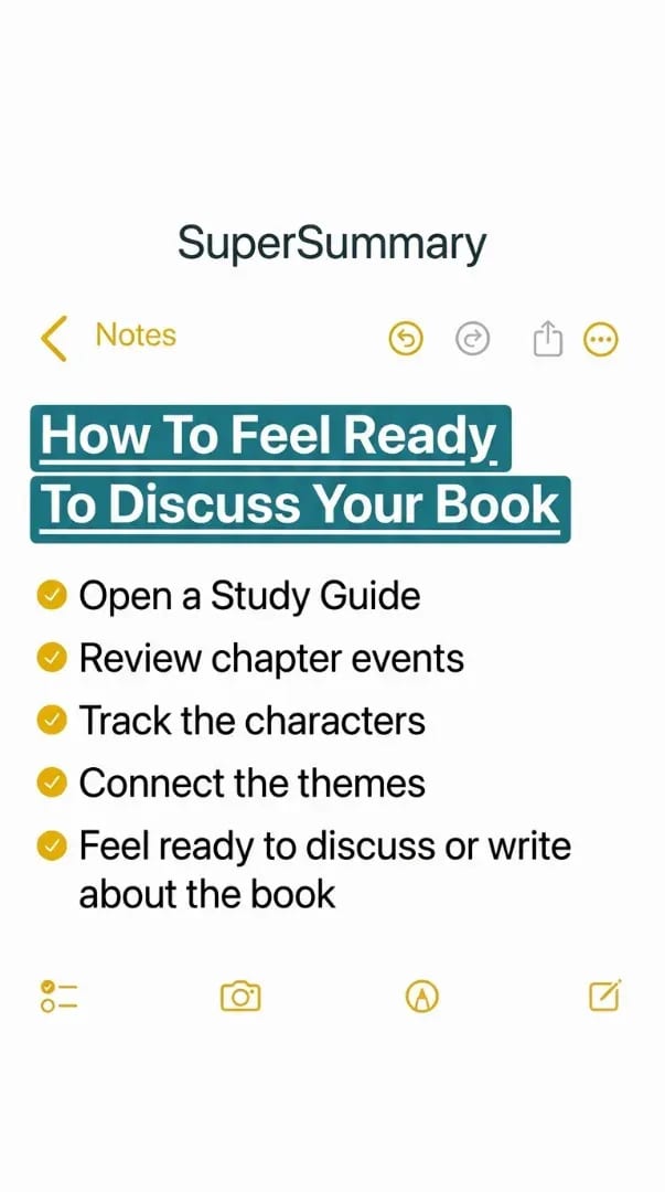 A Selzee-made ad for SuperSummary made to look like a Notes app checklist titled How To Feel Ready To Discuss Your Book: the point is on screen as text, readable with the sound off