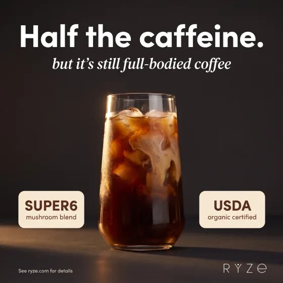 A static post Selzee made for RYZE: Half the caffeine, but it is still full-bodied coffee